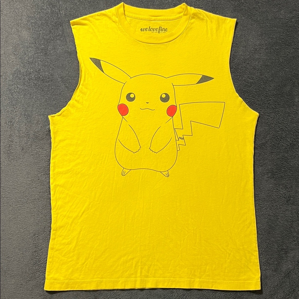 Welovefine Pokemon Pikachu sleeveless t-shirt yellow men’s medium cutoff raw hem